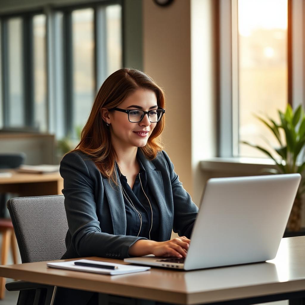 School administrator working efficiently on a laptop